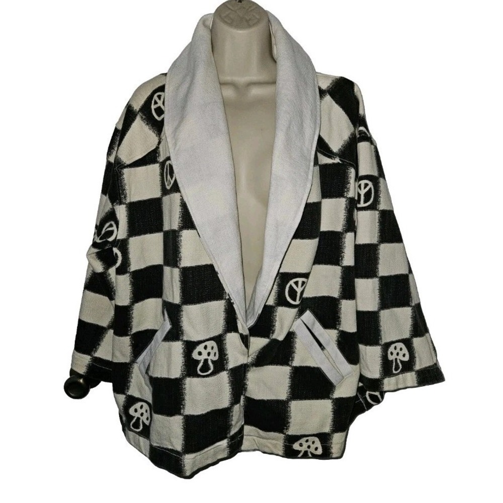 Urban Outfitters Wide Sleeve Oversized Blazer Jacket Peace Sign Mushroom Sz XS/S